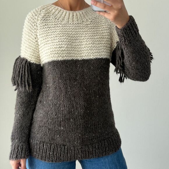 Handmade Alpaca Wool Sweater M/L Fringe Hand Knit Boho Artisan Peru Eco Undyed